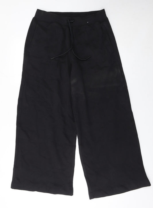 Marks and Spencer Women Black Cotton Jersey Wide-Leg Trousers Size 12
