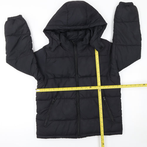 H&M Girls Black Hooded Puffer Jacket 11 Years Winter Coat Polyester Lined