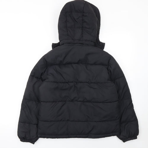 H&M Girls Black Hooded Puffer Jacket 11 Years Winter Coat Polyester Lined