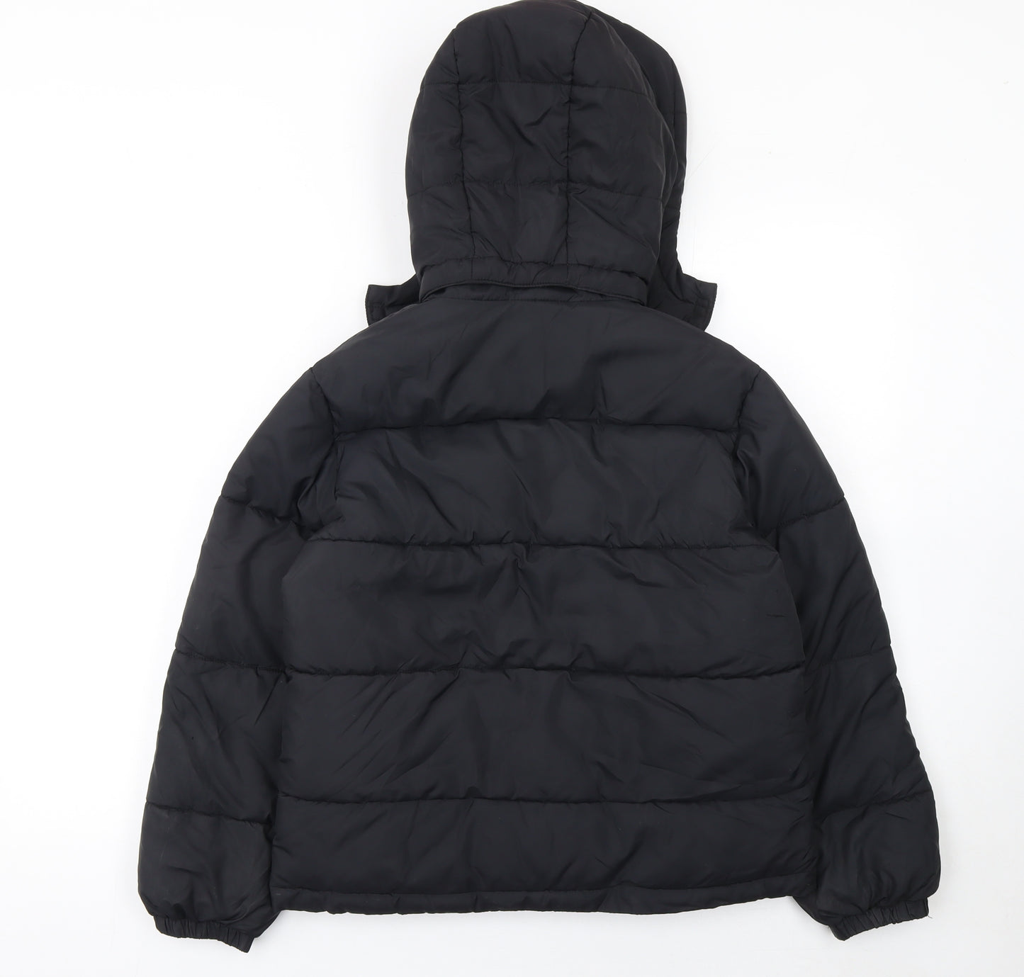 H&M Girls Black Hooded Puffer Jacket 11 Years Winter Coat Polyester Lined