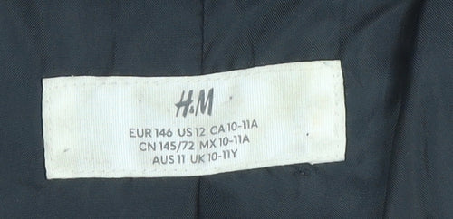 H&M Girls Black Hooded Puffer Jacket 11 Years Winter Coat Polyester Lined