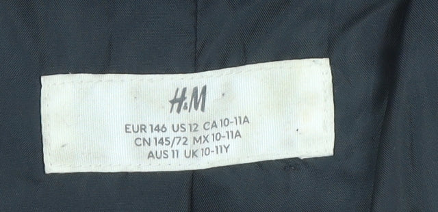 H&M Girls Black Hooded Puffer Jacket 11 Years Winter Coat Polyester Lined