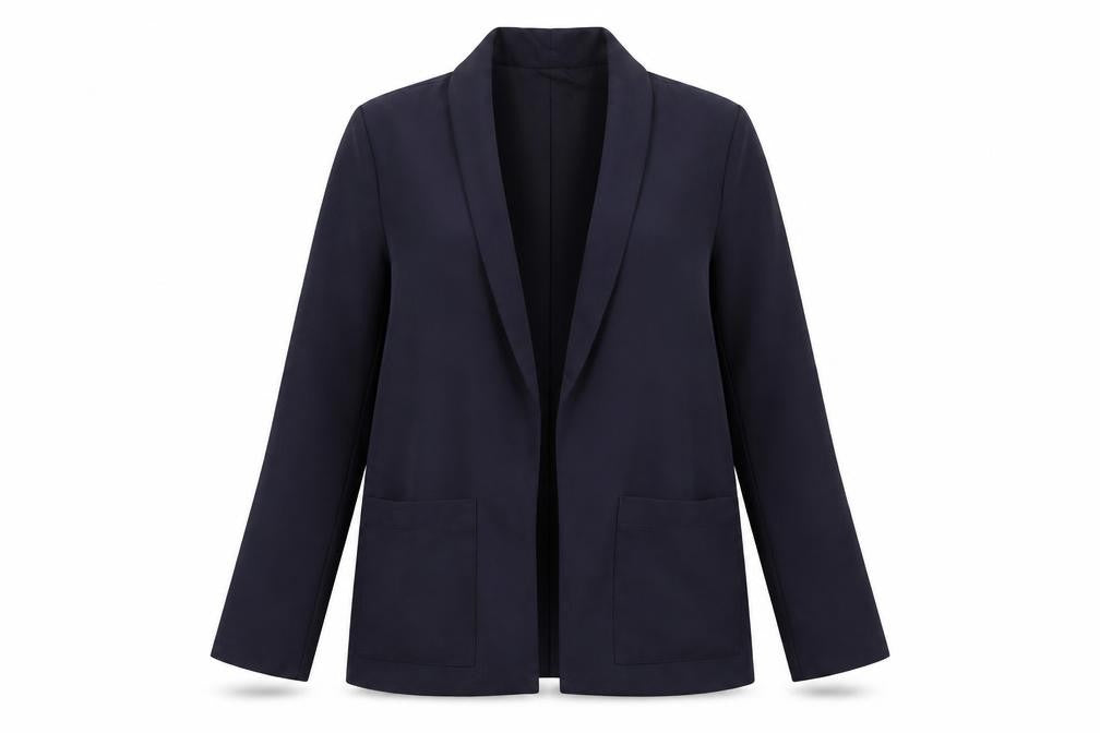 Front view of Pins & Needles women’s navy shawl collar blazer jacket, size S, polyester