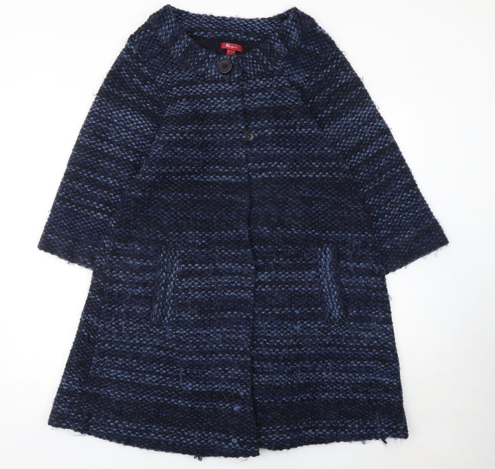 Monsoon Women Blue Chunky Knit Wool Blend Cape Jumper Size 14