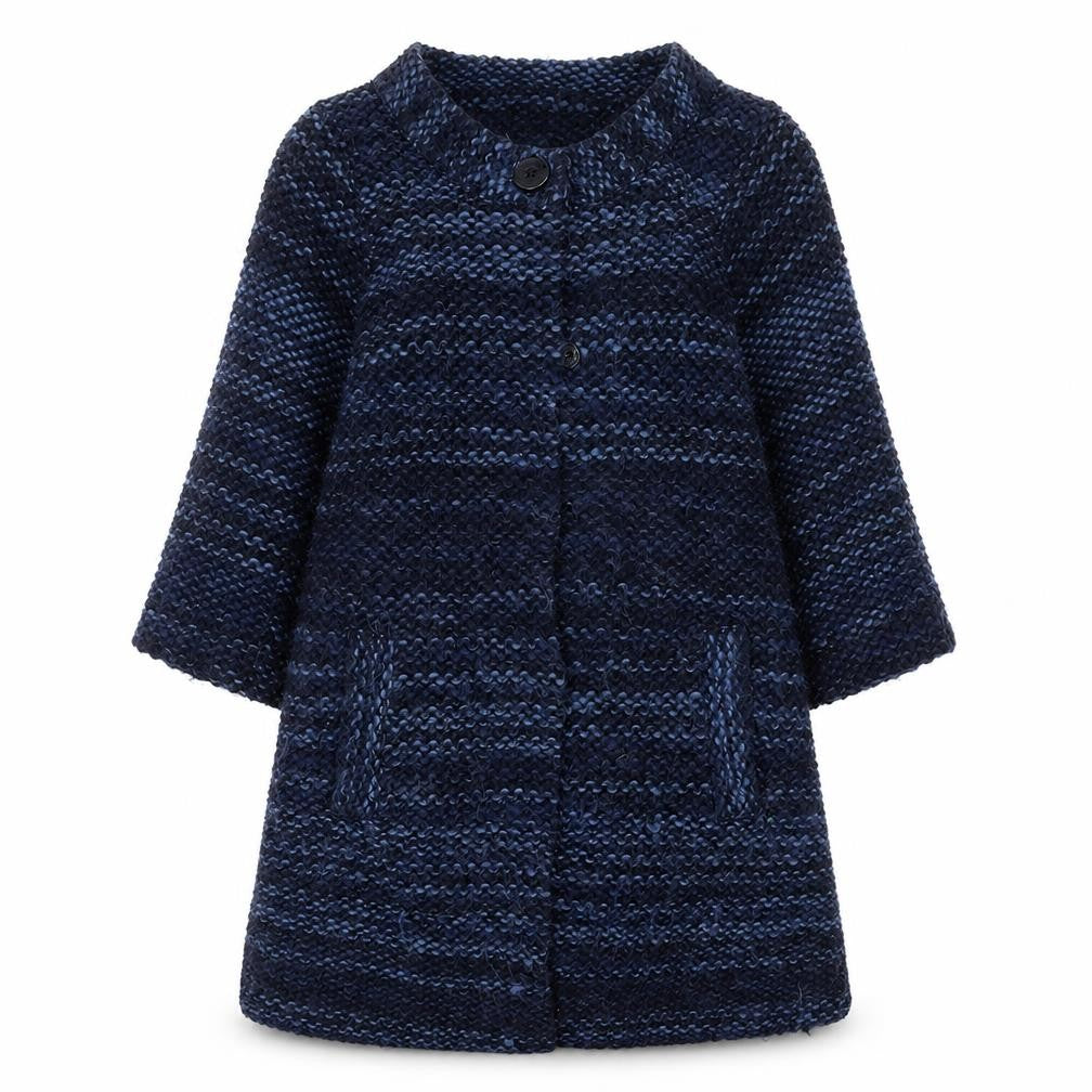 Front view of Monsoon Women Blue Chunky Knit Wool Blend Cape Jumper, size 14