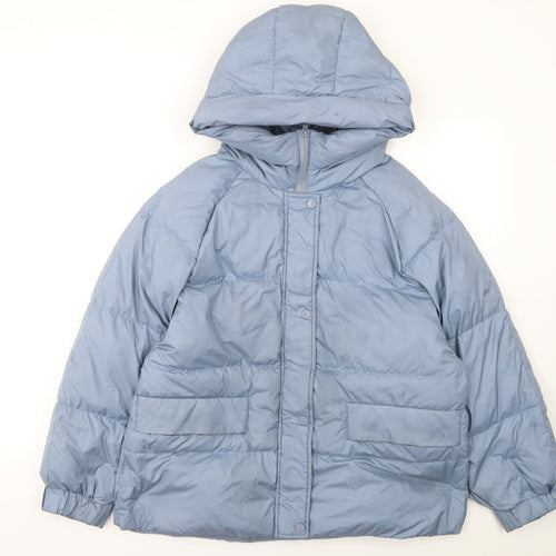 MILK Womens Blue Hooded Puffer Jacket Size S Winter Casual Coat