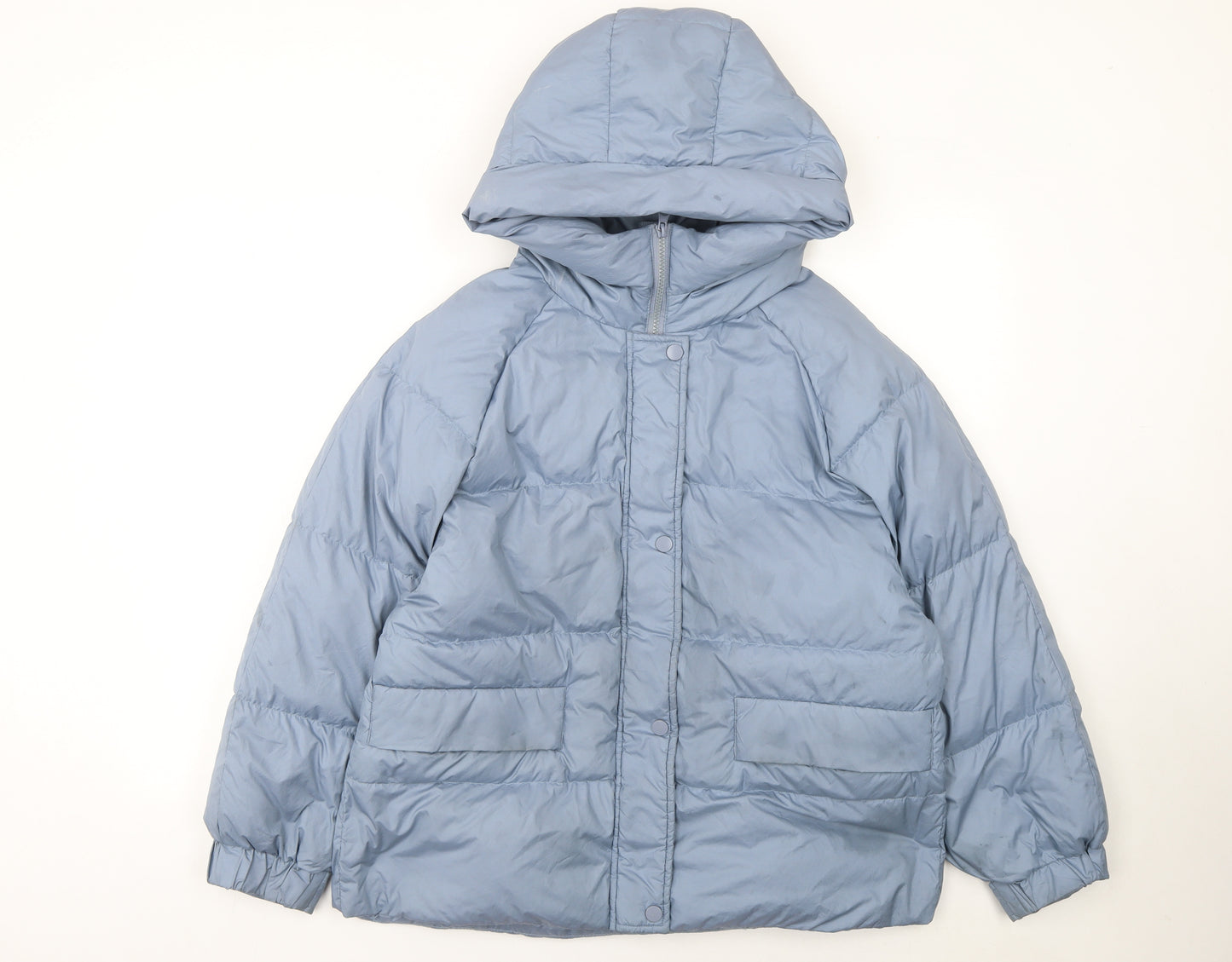 MILK Womens Blue Hooded Puffer Jacket Size S Winter Casual Coat