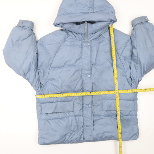 MILK Womens Blue Hooded Puffer Jacket Size S Winter Casual Coat