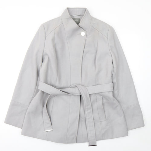 Oasis Women Grey Belted Short Coat L Classic Lined Polyester Blend