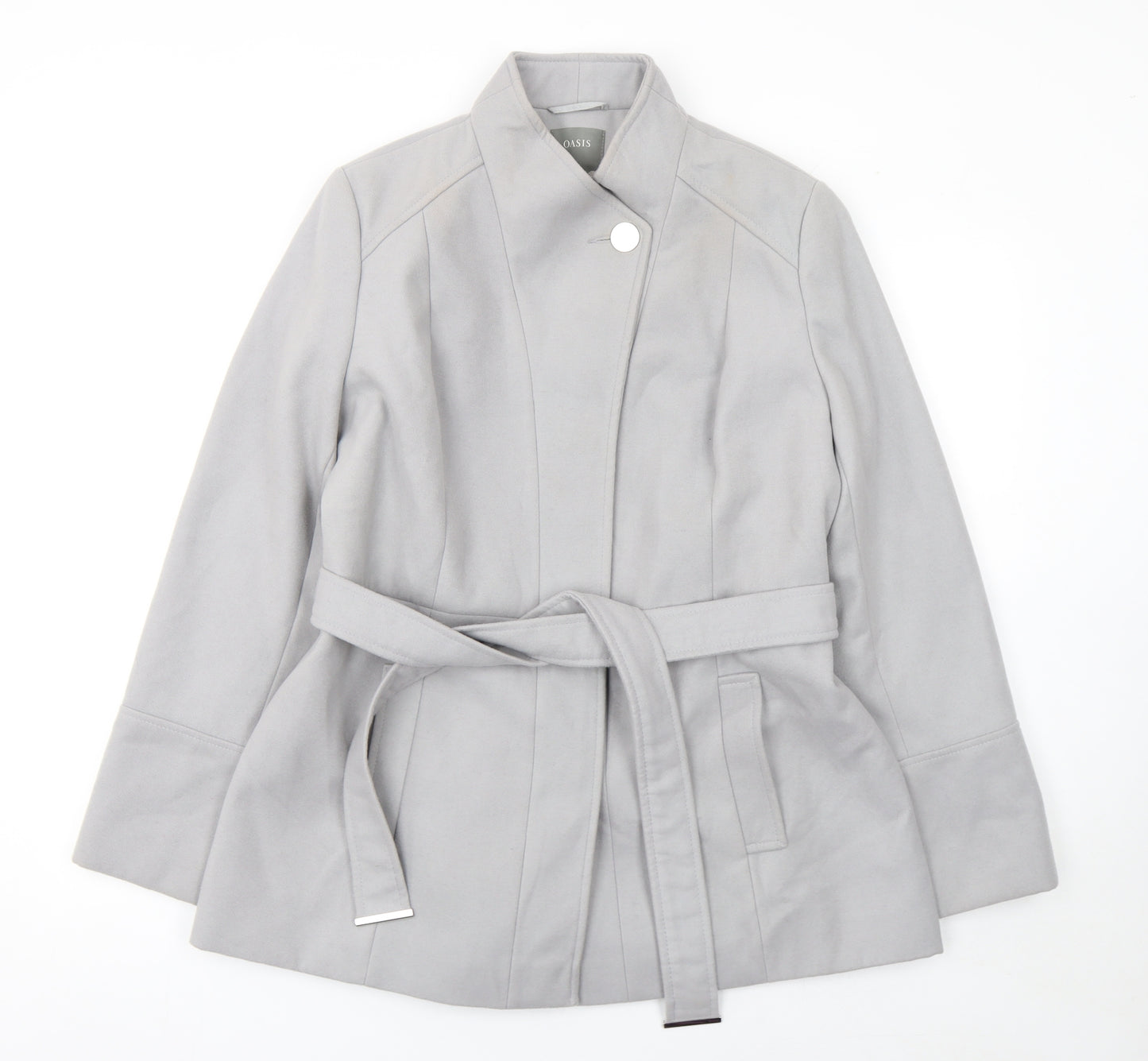 Oasis Women Grey Belted Short Coat L Classic Lined Polyester Blend