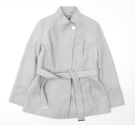Oasis Women Grey Belted Short Coat L Classic Lined Polyester Blend