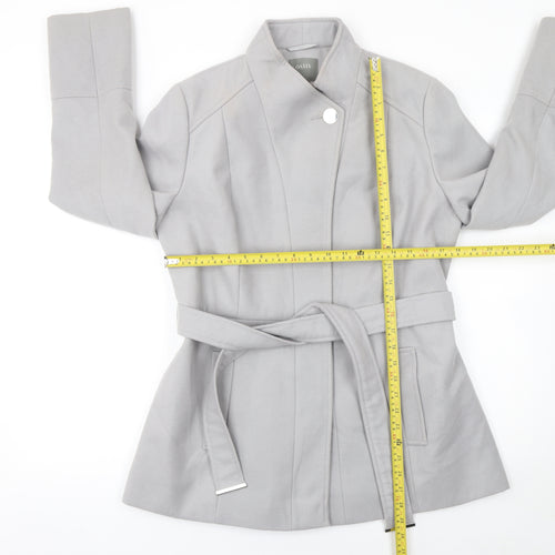 Oasis Women Grey Belted Short Coat L Classic Lined Polyester Blend