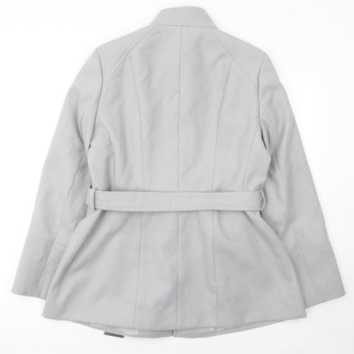 Oasis Women Grey Belted Short Coat L Classic Lined Polyester Blend
