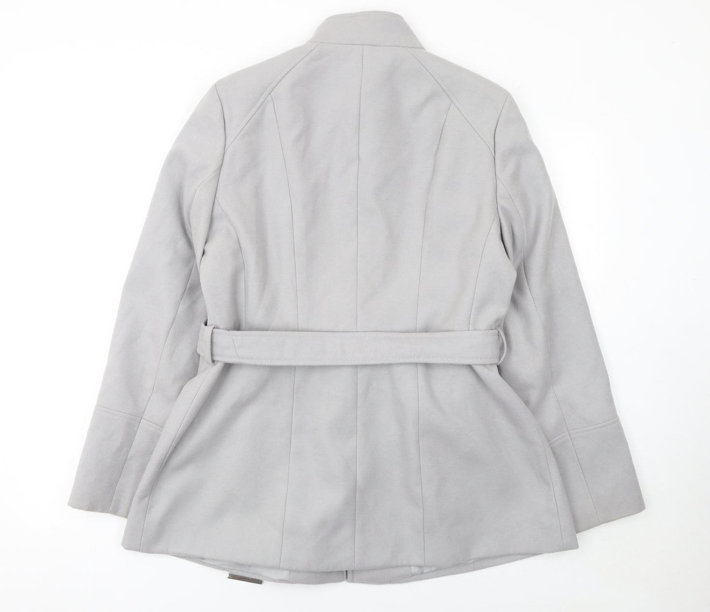 Oasis Women Grey Belted Short Coat L Classic Lined Polyester Blend