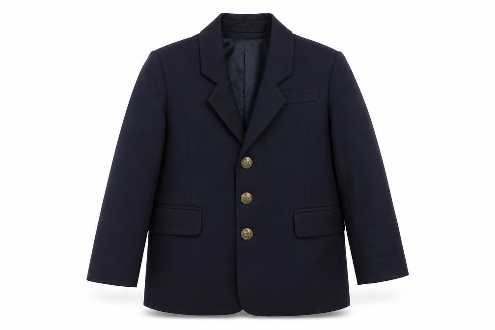 Front view of Marks & Spencer boys’ blue wool blazer 4 years formal jacket