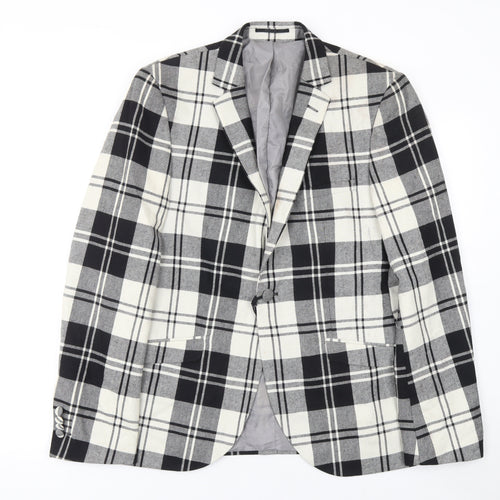 Heart and Dagger Men's Black Check Wool Blend Slim Fit Blazer Jacket