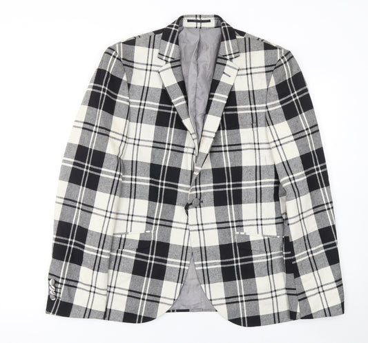 Front view of Heart and Dagger Men's Black Check Wool Blend Slim Fit Blazer Jacket