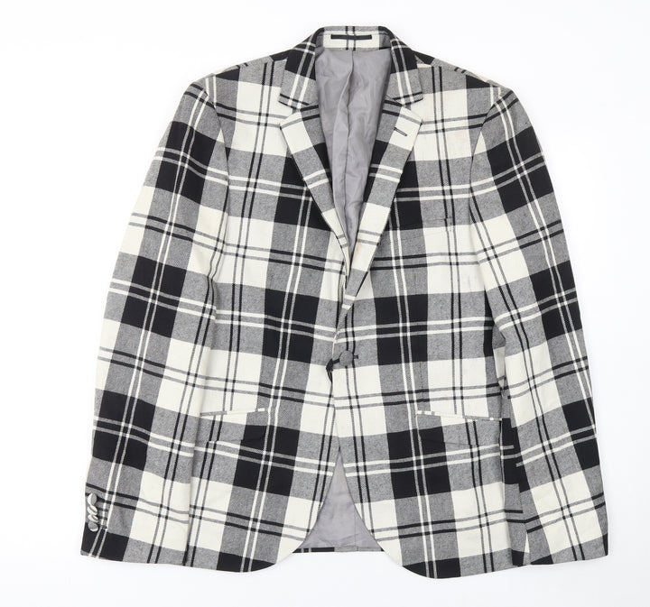 Heart and Dagger Men's Black Check Wool Blend Slim Fit Blazer Jacket