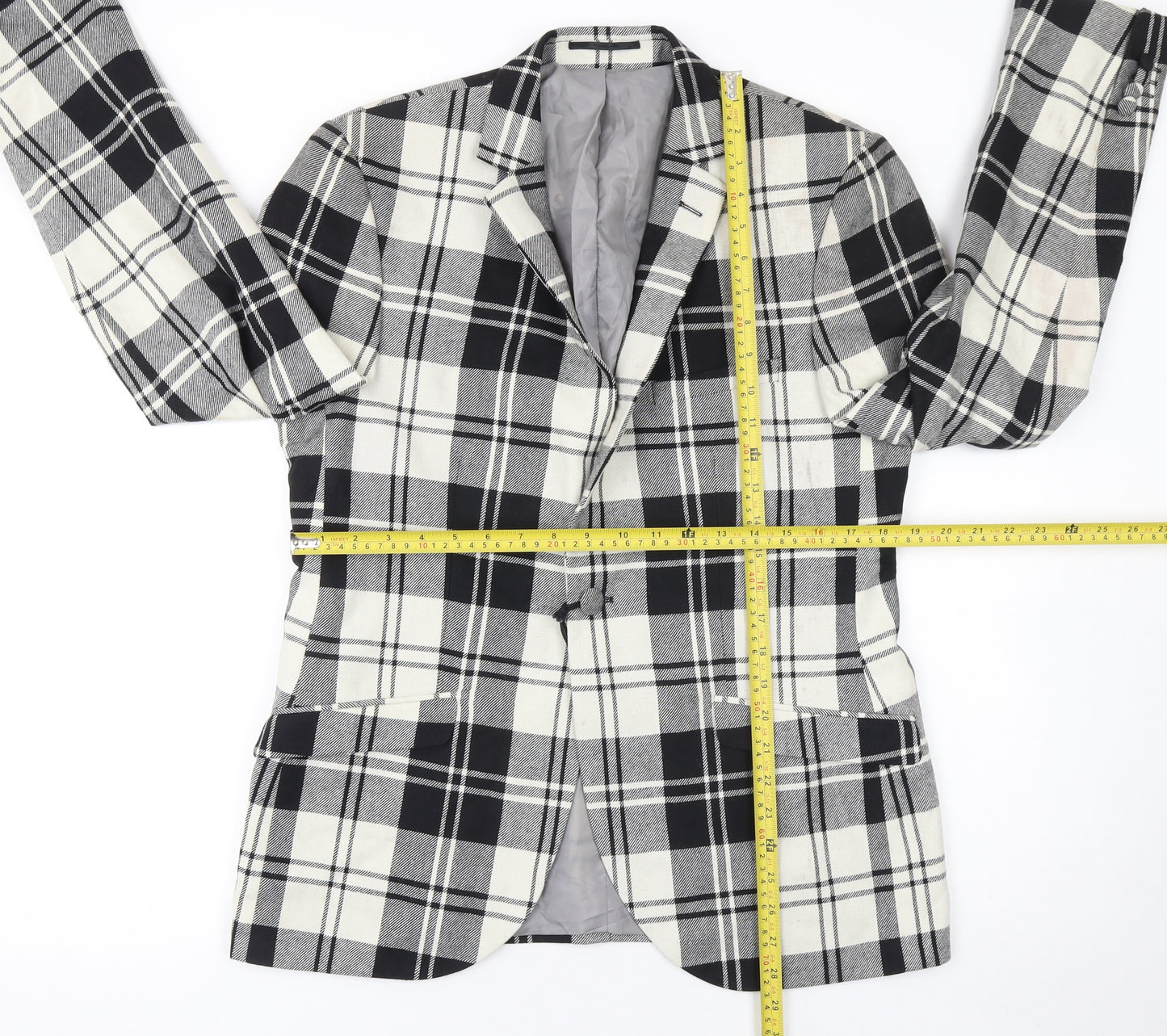 Heart and Dagger Men's Black Check Wool Blend Slim Fit Blazer Jacket