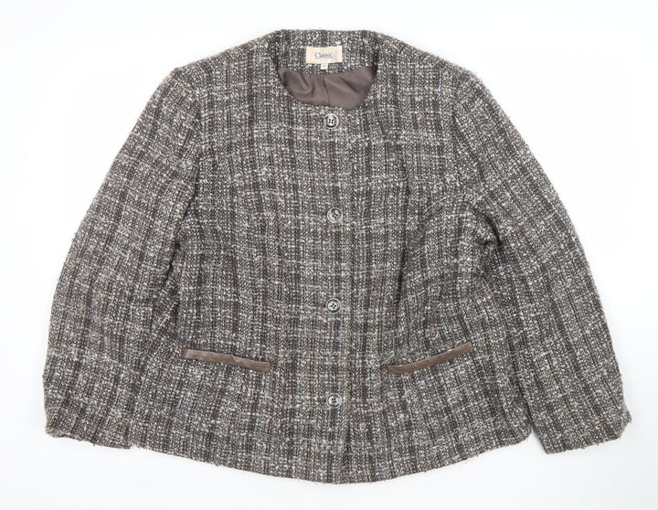 Marks and Spencer Womens Brown Bouclé Blazer Jacket Size 18 Classic Check