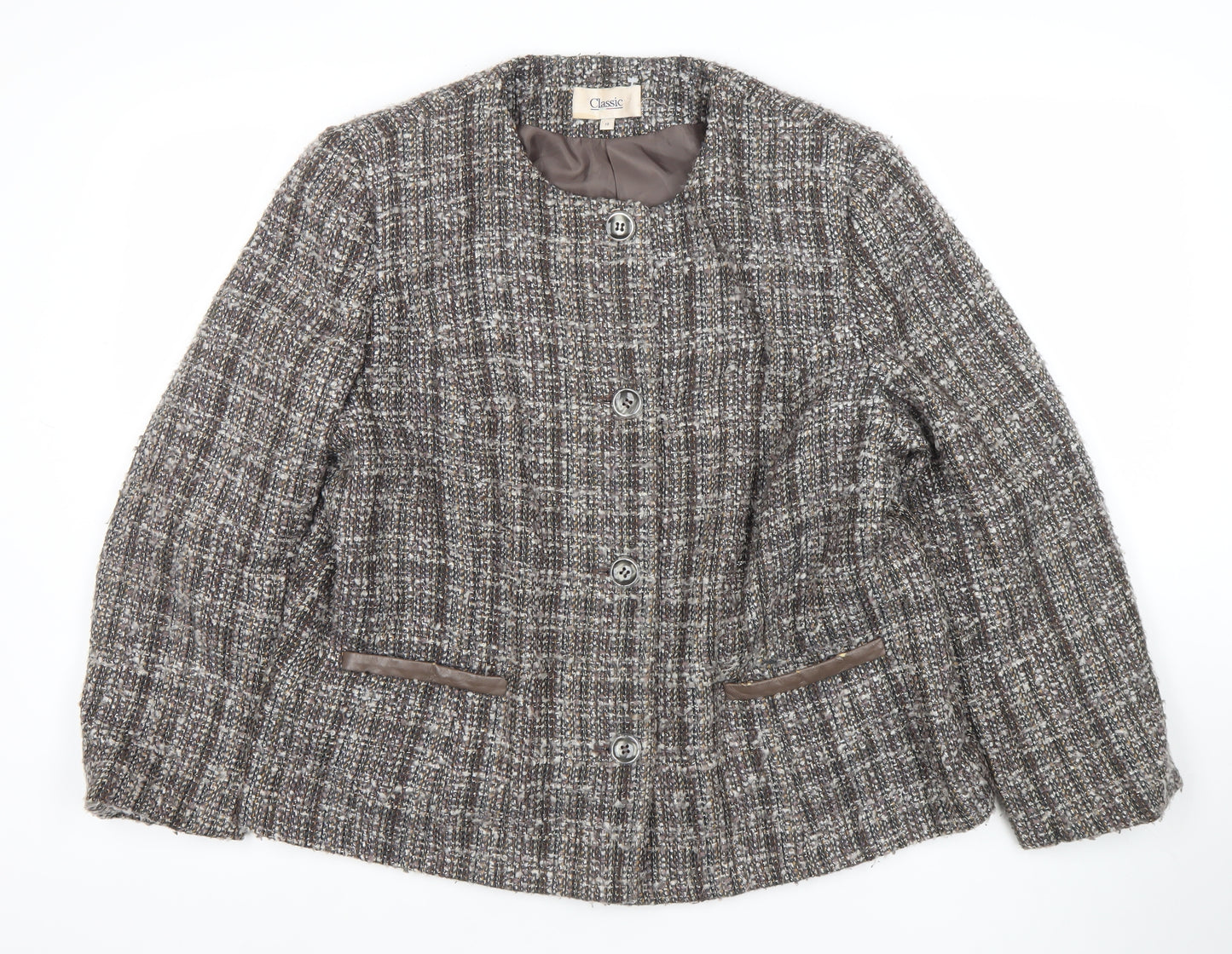Marks and Spencer Womens Brown Bouclé Blazer Jacket Size 18 Classic Check