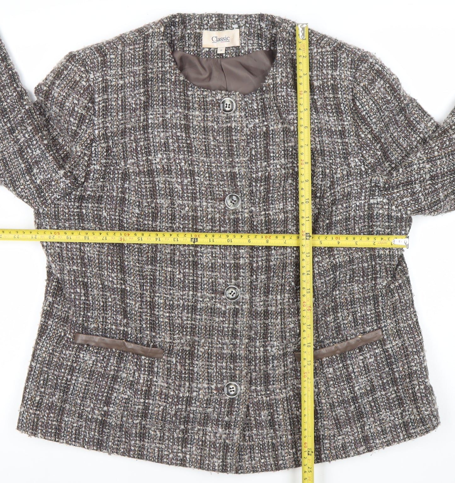 Marks and Spencer Womens Brown Bouclé Blazer Jacket Size 18 Classic Check