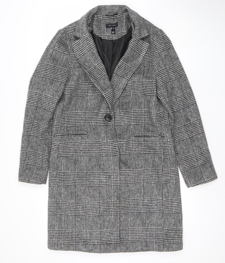 New Look Women’s Grey Check Blazer UK 10 Classic Mid-Length Jacket