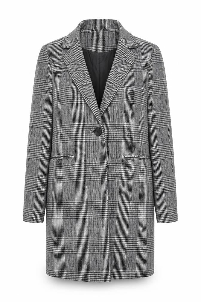 New Look Women’s Grey Check Blazer UK 10 Classic Mid-Length Jacket