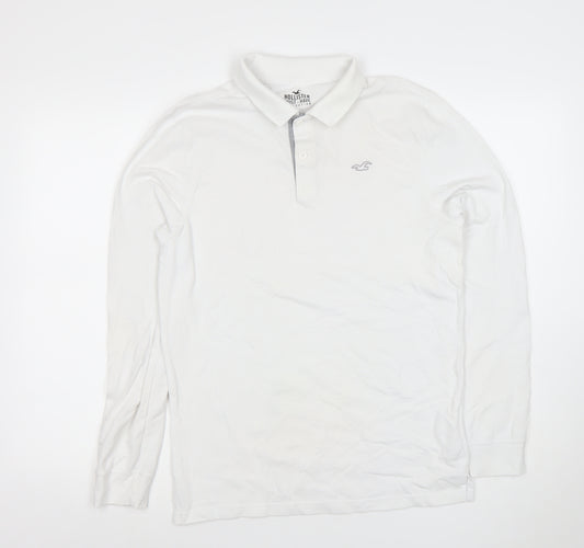 Hollister Men’s White Long Sleeve Polo Shirt Size S Regular Fit
