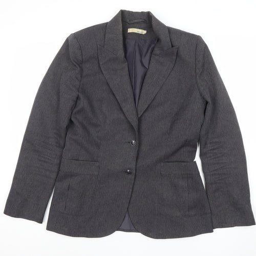Hennes Women's Grey Two-Button Blazer Jacket Size 14 Polyester