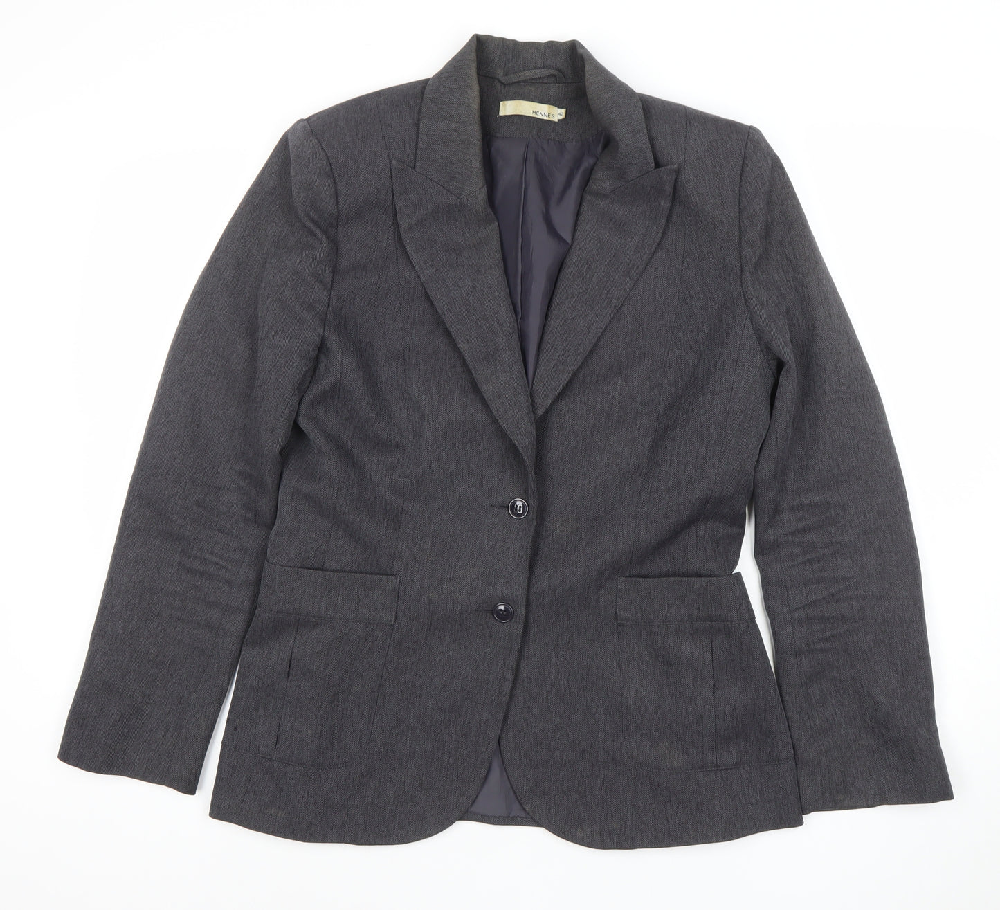 Hennes Women's Grey Two-Button Blazer Jacket Size 14 Polyester