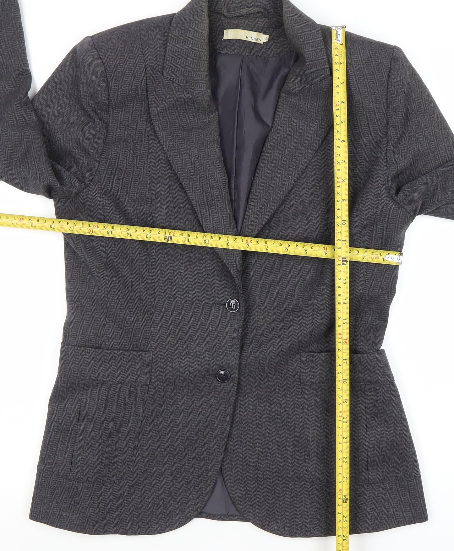 Hennes Women's Grey Two-Button Blazer Jacket Size 14 Polyester
