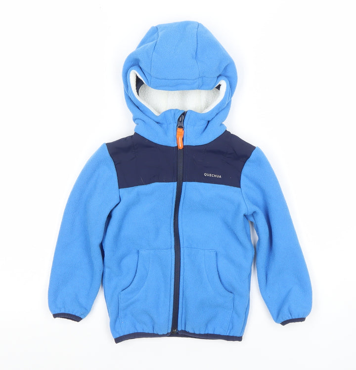 Quechua Boys Blue Hooded Fleece Hiking Jacket 10 Years Full Zip