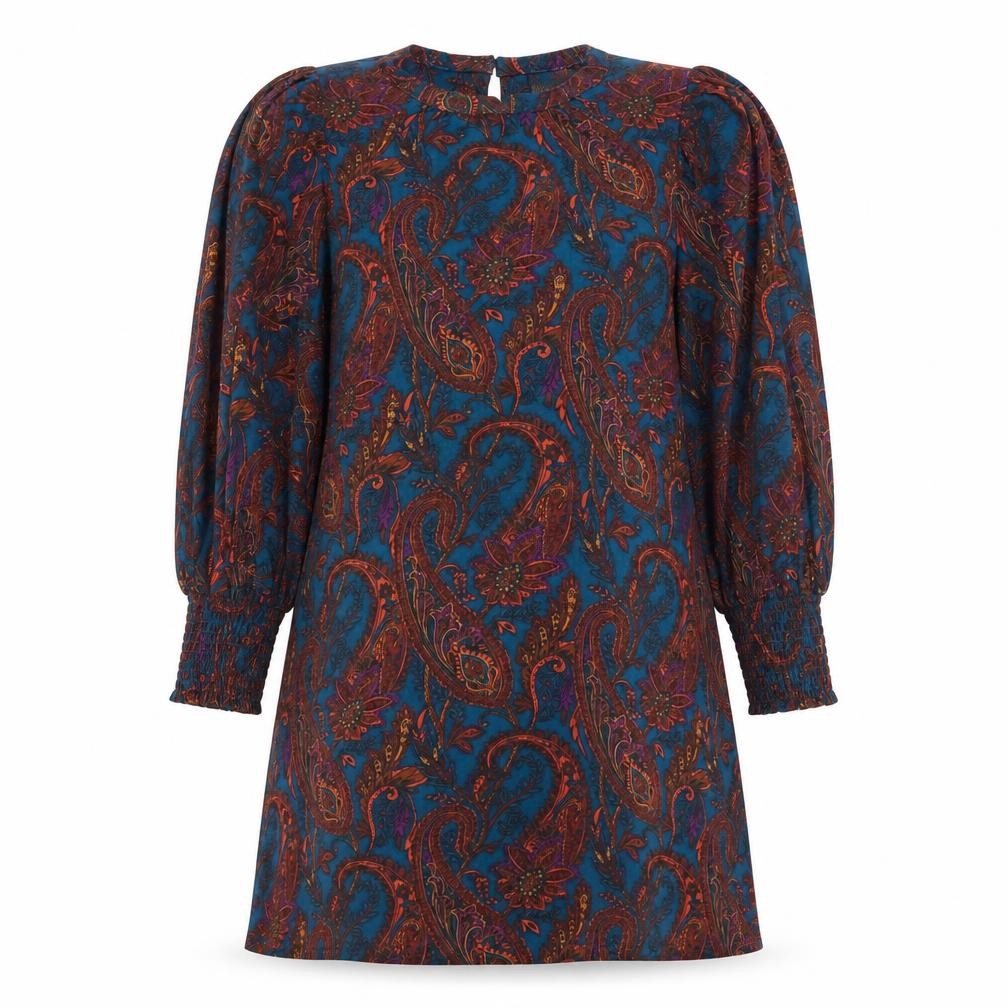 Front view of Next women’s multicoloured paisley long sleeve shift dress, size UK 12