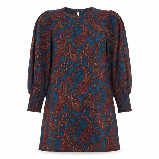 Front view of Next women’s multicoloured paisley long sleeve shift dress, size UK 12