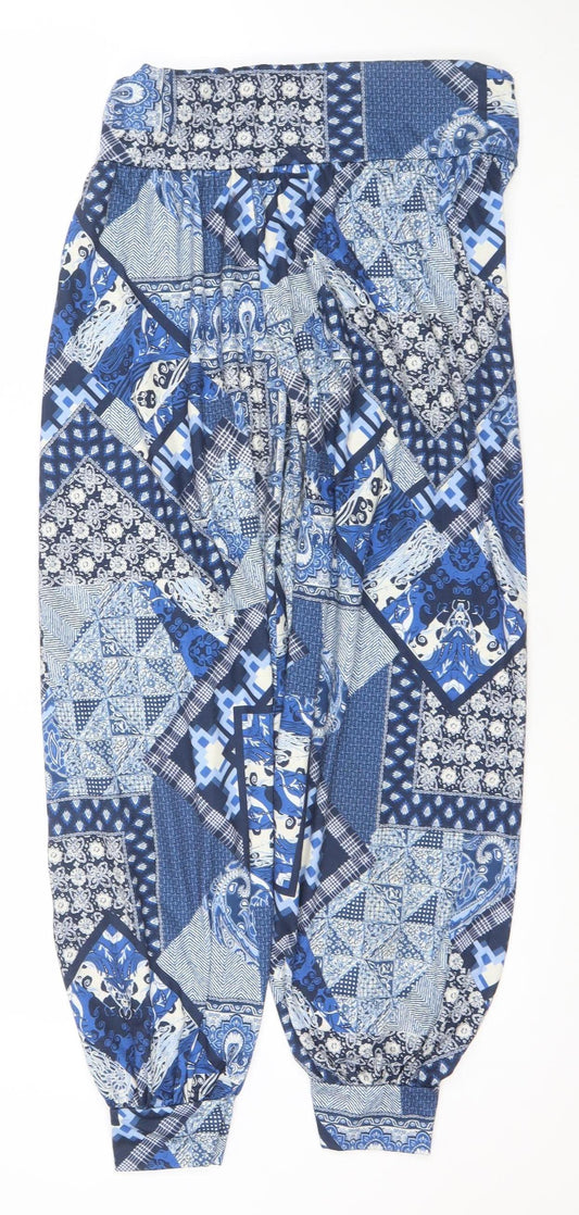 Boohoo Womens Blue Paisley Print Harem Trousers Size 14