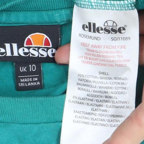 Ellesse Womens Green Cotton Short Sleeve Slim Fit T-Shirt Size 10