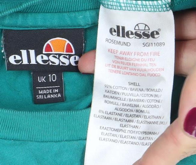 Ellesse Womens Green Cotton Short Sleeve Slim Fit T-Shirt Size 10