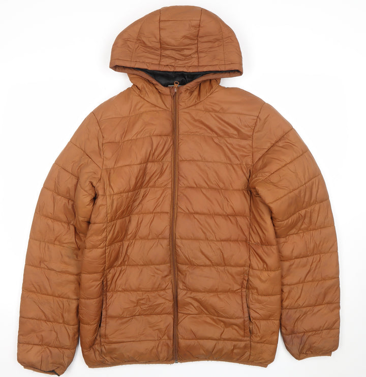 Destination Boys Teens Brown Hooded Puffer Jacket Size M