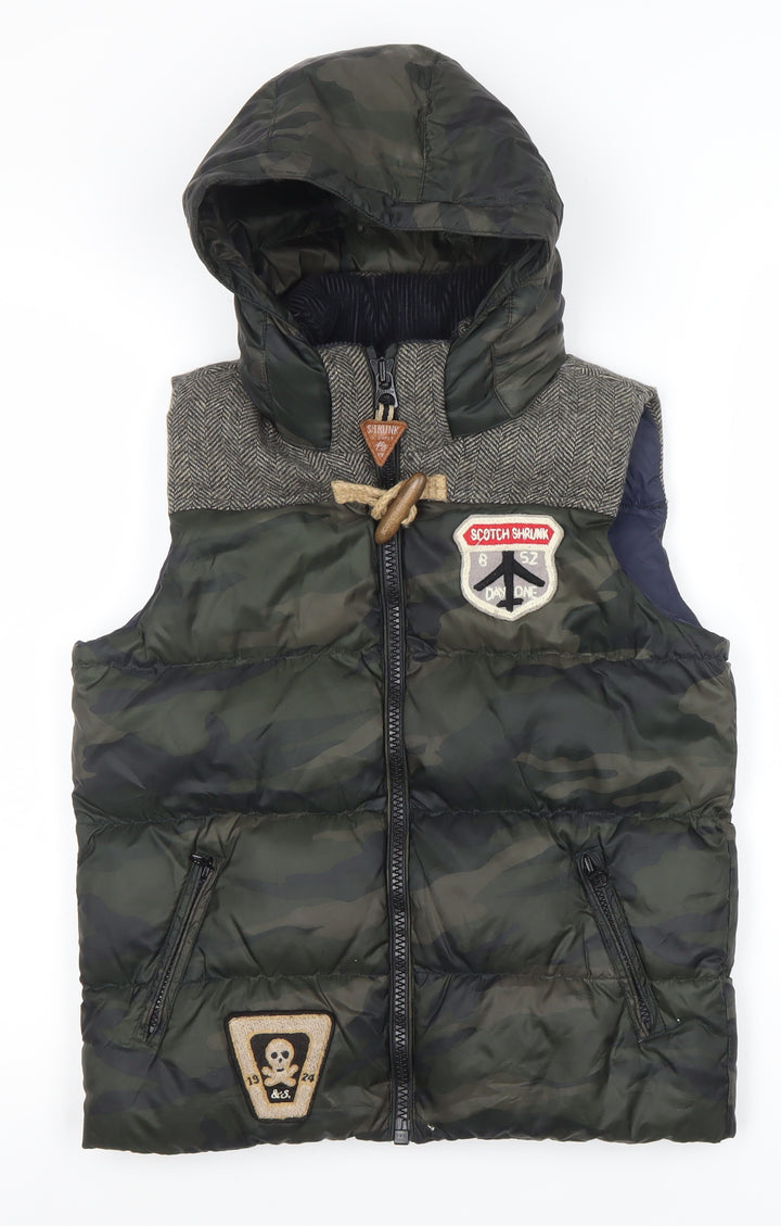 Scotch Shrunk Boys Green Camo Hooded Bodywarmer Jacket Size 10 Years