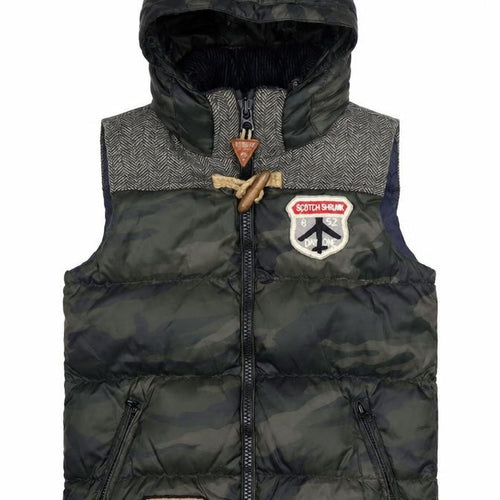 Scotch Shrunk Boys Green Camo Hooded Bodywarmer Jacket Size 10 Years