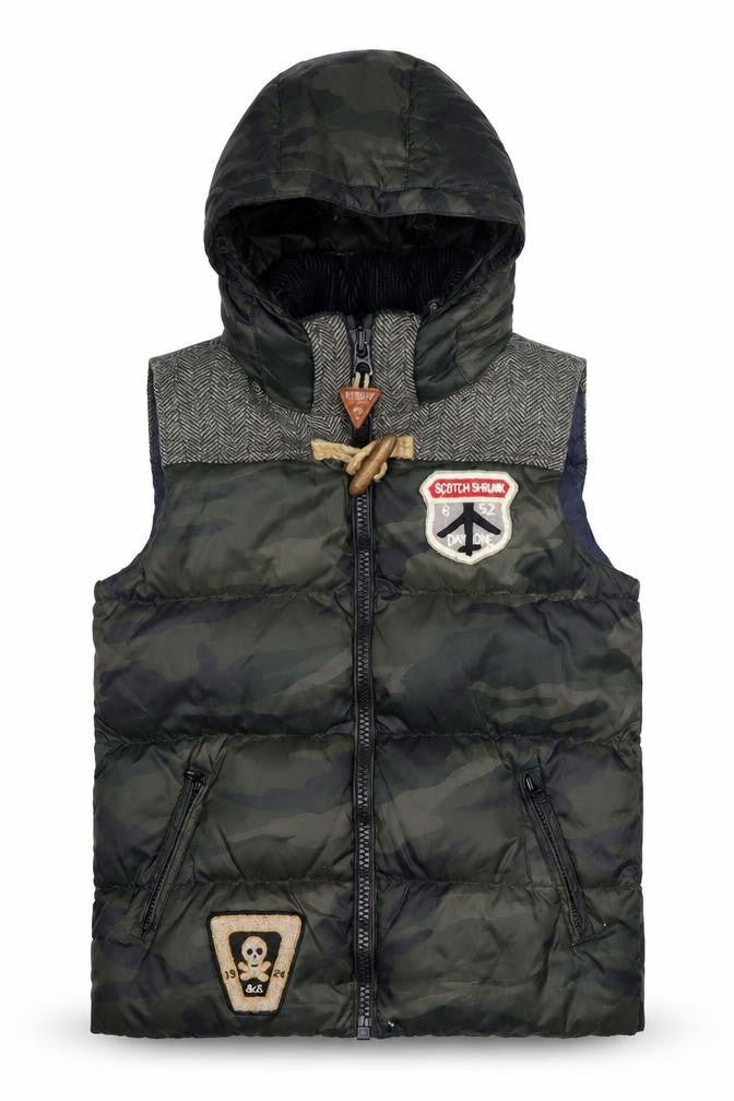 Scotch Shrunk Boys Green Camo Hooded Bodywarmer Jacket Size 10 Years