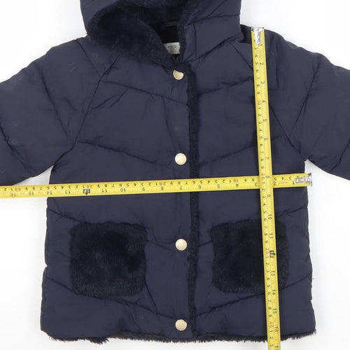 Mango Girls Blue Hooded Faux Fur Trim Puffer Jacket 3 Years
