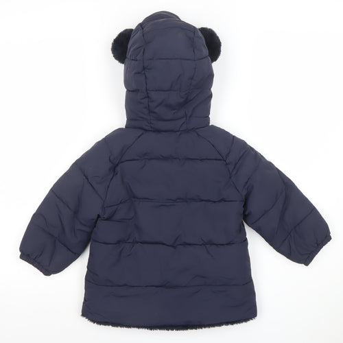 Mango Girls Blue Hooded Faux Fur Trim Puffer Jacket 3 Years