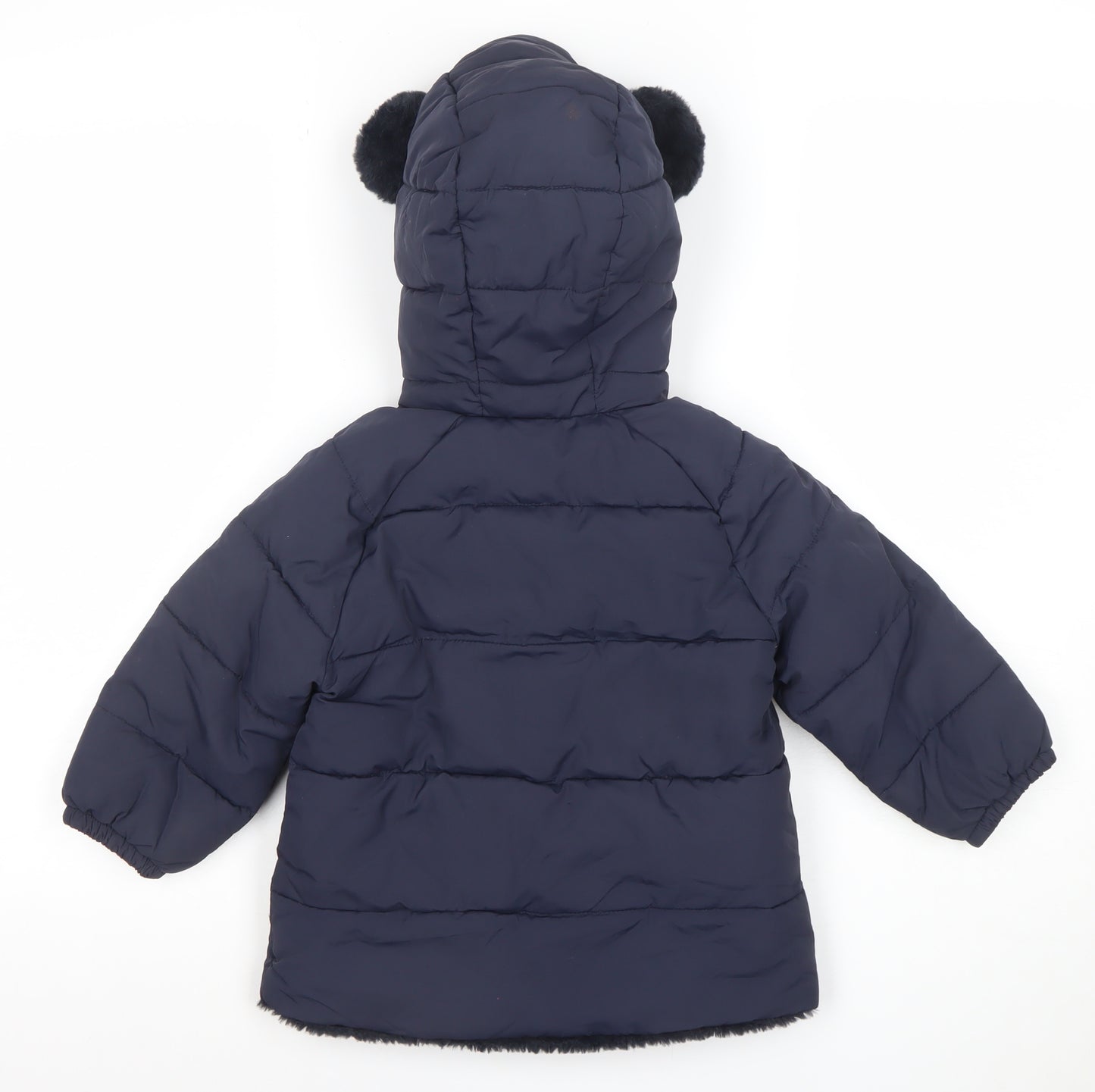 Mango Girls Blue Hooded Faux Fur Trim Puffer Jacket 3 Years