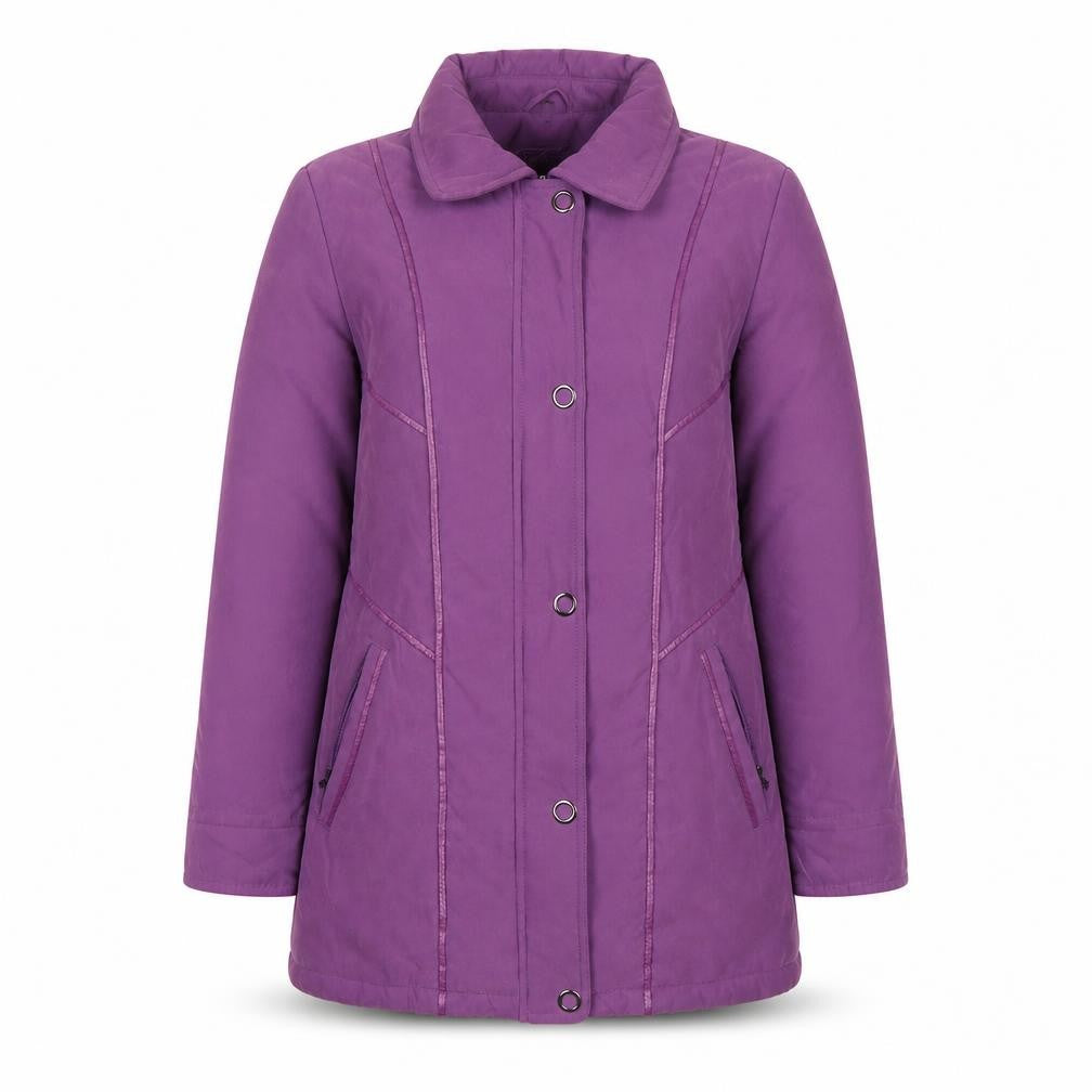 Front view of Finesse Women’s Purple Mid-Length Coat, size UK 12, Nylon Polyester