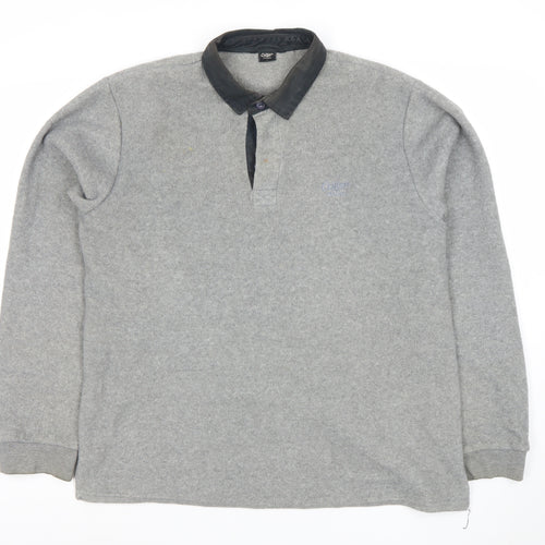 Cotton Traders Men's Grey Long Sleeve Fleece Polo Shirt Size L