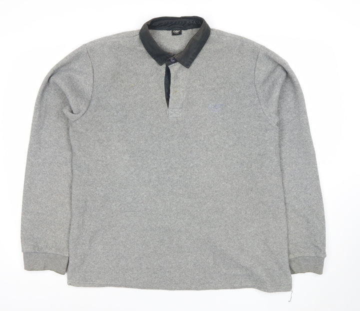 Cotton Traders Men's Grey Long Sleeve Fleece Polo Shirt Size L