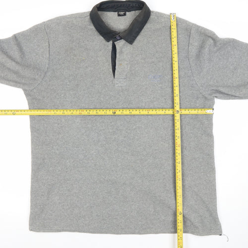Cotton Traders Men's Grey Long Sleeve Fleece Polo Shirt Size L