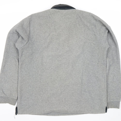 Cotton Traders Men's Grey Long Sleeve Fleece Polo Shirt Size L